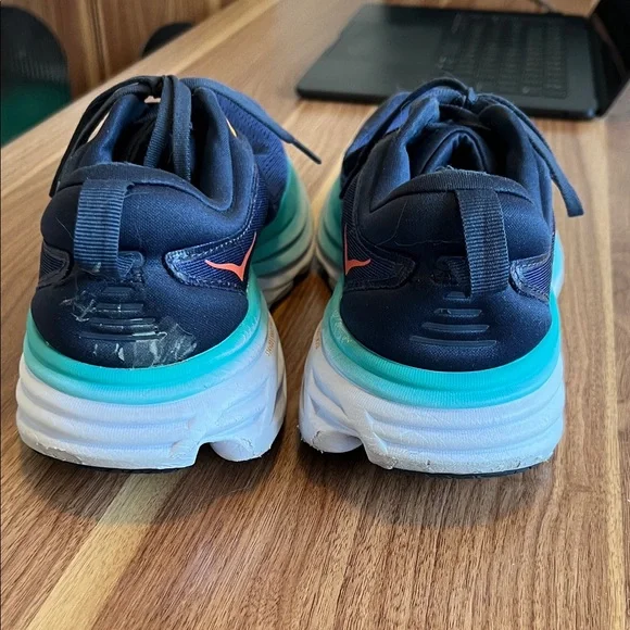 Hoka Bondi 8 Navy and Aqua Athletic Shoes - Picture 5 of 6